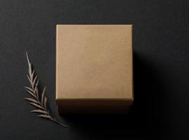 plantilla de maqueta de caja con hojas secas foto