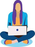 Girl Browsing Internet Flat Vector Illustration