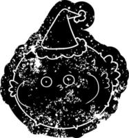 icono angustiado de dibujos animados de un pez globo con sombrero de santa vector