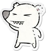 distressed sticker of a angry polar bear cartoon vector