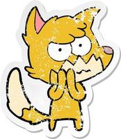 distressed sticker of a cartoon annoyed fox vector