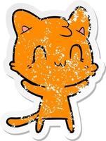 distressed sticker of a cartoon happy cat vector