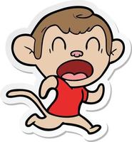 sticker of a shouting cartoon monkey running vector