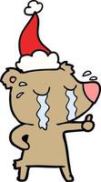 line drawing of a crying bear wearing santa hat vector