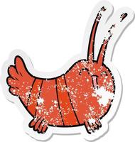 distressed sticker of a cartoon crayfish vector