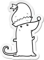 sticker of a cartoon rat wearing christmas hat vector