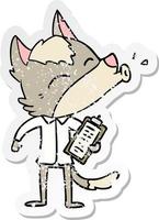distressed sticker of a howling office wolf cartoon vector