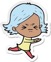 sticker of a cartoon angry girl vector