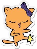 sticker of a cartoon cat with bow on head vector