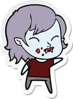 sticker of a cartoon vampire girl with blood on cheek vector