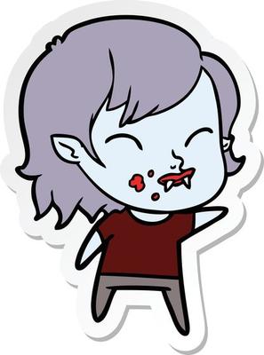 sticker of a cartoon vampire girl with blood on cheek