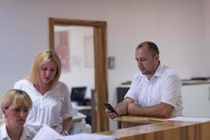 designers in office at the wooden furniture manufacture photo