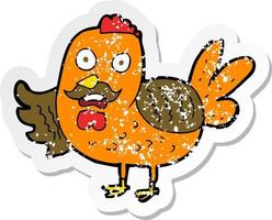 retro distressed sticker of a cartoon old rooster vector