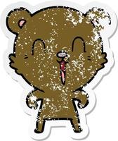 pegatina angustiada de un oso de dibujos animados feliz vector
