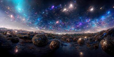 nebulosa vía láctea y galaxias en el espacio 3d foto