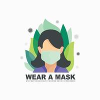 Vector flat design of a woman wearing a mask