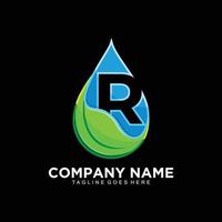 el concepto del logotipo de agua y hoja con las iniciales letra r vector