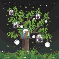 pájaros y casas en los árboles para ilustraciones de libros infantiles vector