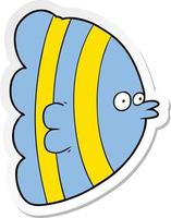 sticker of a cartoon exotic fish vector