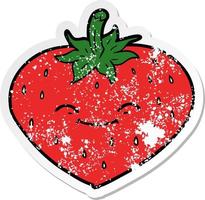 distressed sticker of a cartoon strawberry vector