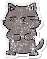 distressed sticker of a quirky hand drawn cartoon cat vector