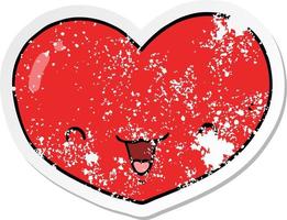 distressed sticker of a cartoon love heart character vector