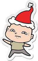 sticker cartoon of a nervous man wearing santa hat vector