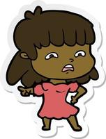 sticker of a cartoon worried woman vector