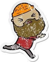 distressed sticker of a cartoon man with beard vector