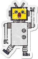 distressed sticker of a cute cartoon robot vector