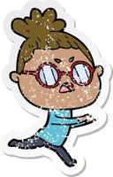 distressed sticker of a cartoon annoyed woman vector