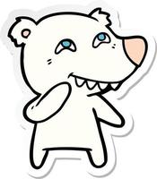 sticker of a cartoon polar bear showing teeth vector