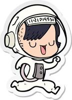 sticker of a cartoon astronaut woman vector