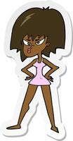 sticker of a cartoon angry woman in dress vector