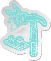 distressed old sticker of a hammer and nails vector