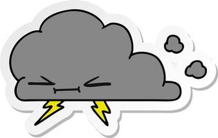 sticker cartoon of a grumpy lightening cloud vector