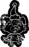 icono angustiado de dibujos animados de un perro con sombrero de santa vector