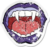 retro distressed sticker of a cartoon vampire mouth vector