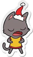 talking cat sticker cartoon of a wearing santa hat vector