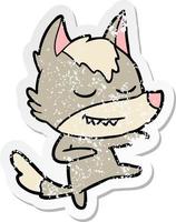 distressed sticker of a friendly cartoon wolf dancer vector