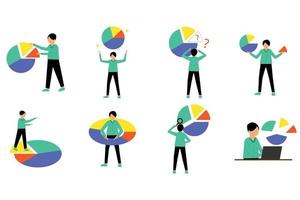 project management concept set with employee and pie chart set for business vector