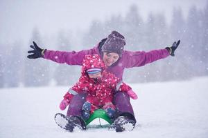 Family in winter landscape photo