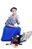 pinup retro  woman with travel bag isolated photo