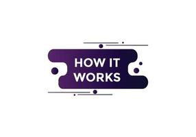 How it works Colorful label sign template. How it works symbol web banner vector