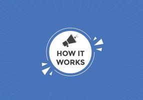 How it works Colorful label sign template. How it works symbol web banner vector