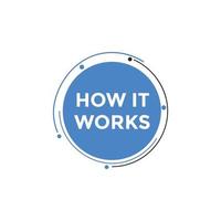How it works text button. How it works sign speech bubble. Web banner label template. Vector Illustration