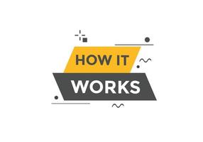 How it works text button. How it works sign speech bubble. Web banner label template. Vector Illustration