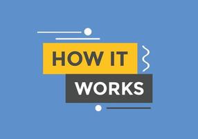 How it works text button. How it works sign speech bubble. Web banner label template. Vector Illustration