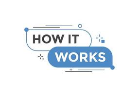 How it works text button. How it works sign speech bubble. Web banner label template. Vector Illustration