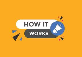How it works Colorful label sign template. How it works symbol web banner vector
